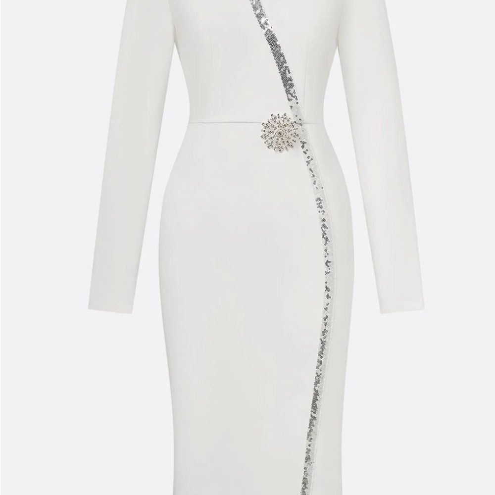STYLEWE White Midi Dress with Silver sequin detail